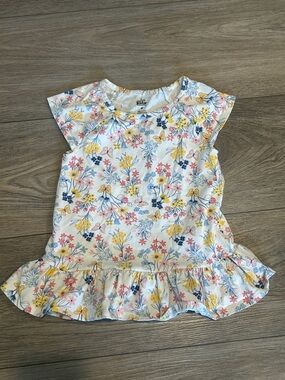 Kids Headquarters White Floral Tee with Yellow, Pink &‎ Blue Flowers Size 4T